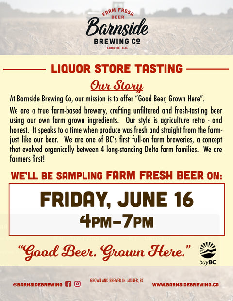 Barnside Brewing tasting June 16th 4-7pm